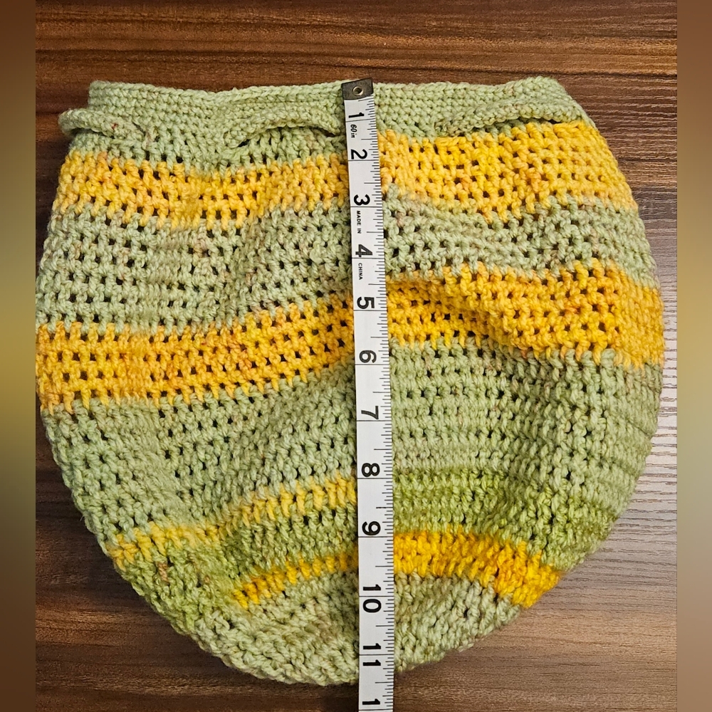 Crochet Drawstring Backpack - Yellow & Green - Picture 5 of 6